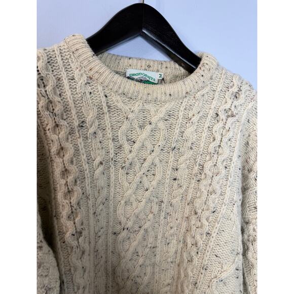 Aran Crafts Men's M Wool Cable Knit Fisherman Crew Neck Sweater Cream - Picture 6 of 9